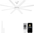 72'' White Large Ceiling Fan No Lights for Indoor/Covered Outdoor | Remote/APP Control, 7138 CFM Airflow, Quiet DC Motor, Reversible Airflow, 8 Blades Modern Overhead Fan for Patio, Shop