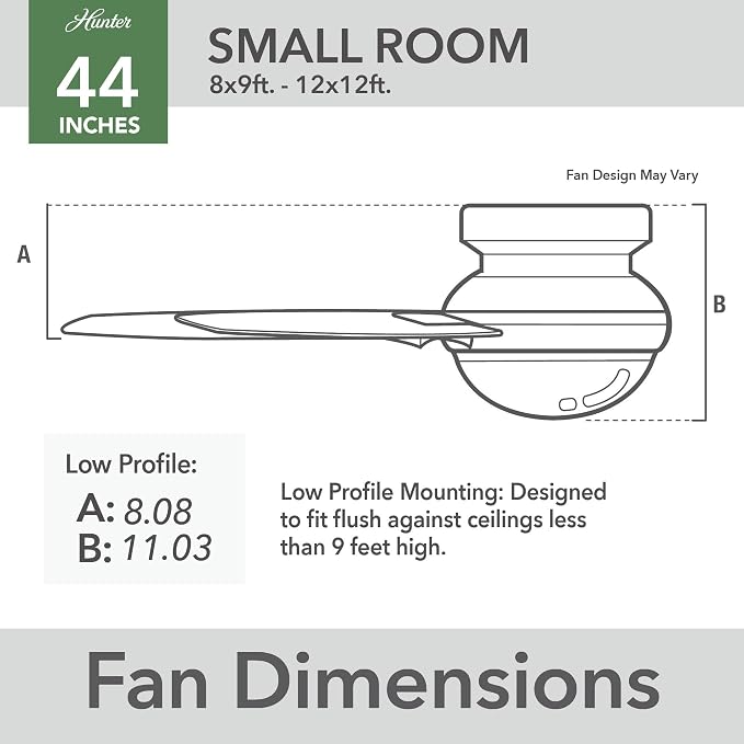 Hunter Dempsey, Indoor, Ceiling Fan, Modern, Quiet, 44 inch, Matte Black | with LED Light and Remote Control, Low Profile Mount, 4 Blades, For Bedroom, Living Room, Kitchen, 52390