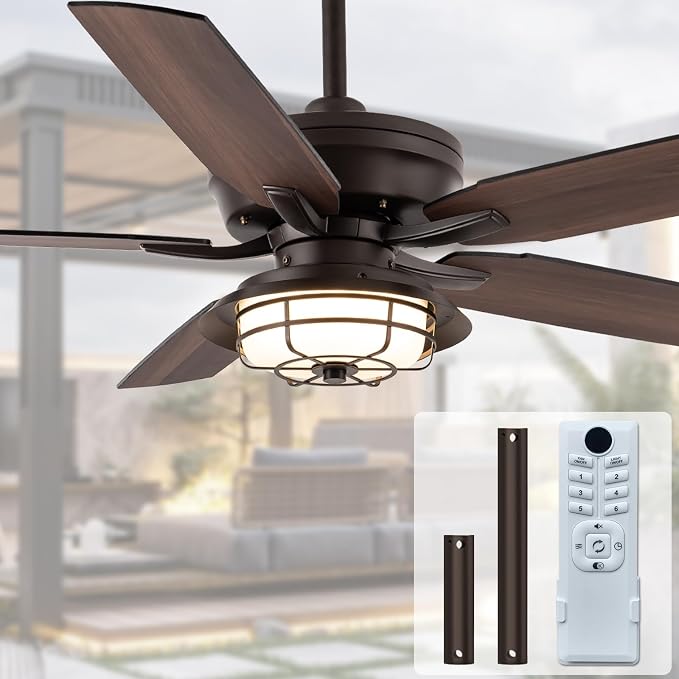 NORFOLK Outdoor Ceiling Fans with Lights and Remote, Waterproof 60 Inch Ceiling Fan with 3 Color LED Light for Patios, Gazebos, and Indoor, Wet Rated Farmhouse Modern Style