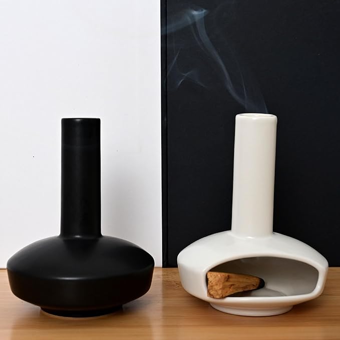 Tnstbiee Cute Ceramic Palo Santo Holder – Handcrafted Modern Incense Cone Burning Stand – Adorable Smudge Bowl for Yoga Aromatherapy & Meditation for Home Decor – Unique Chimney Design