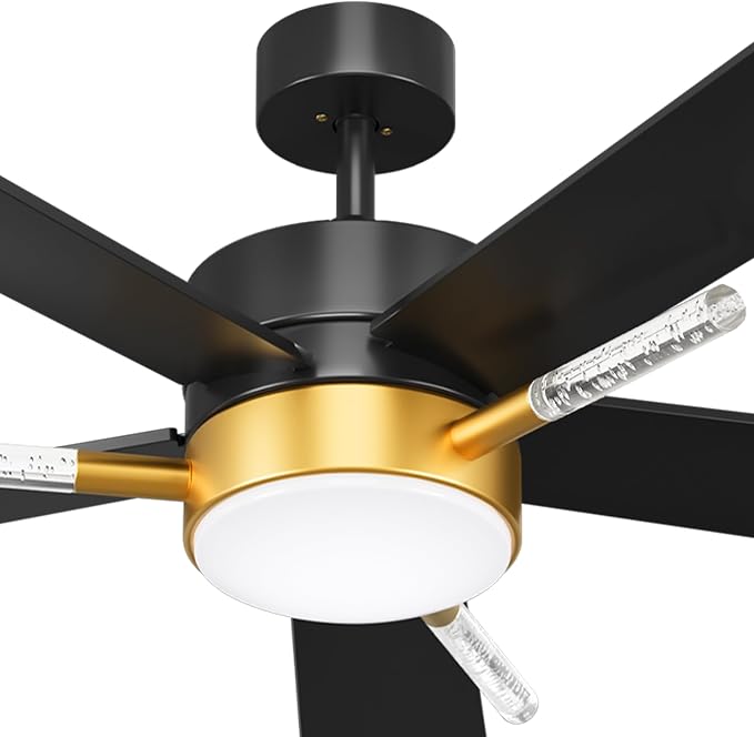 YITAHOME 42 Inch Ceiling Fans with Lights and Remote, 5 Blades with Crystal Rod Design, Modern Black Gold Ceiling Fan with Reversible Quiet Motor, 3 Colors Stepless Dimming for Home, Black Gold | 5 Blades with Crystal Rod Design, Modern, Reversible Qui...
