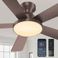Ceiling Fans with Lights, 46" Low Profile Ceiling Fan with Light, Remote/App Control, Flush Mount Ceiling Fan for Bedroom, Indoor/Outdoor (Brown)