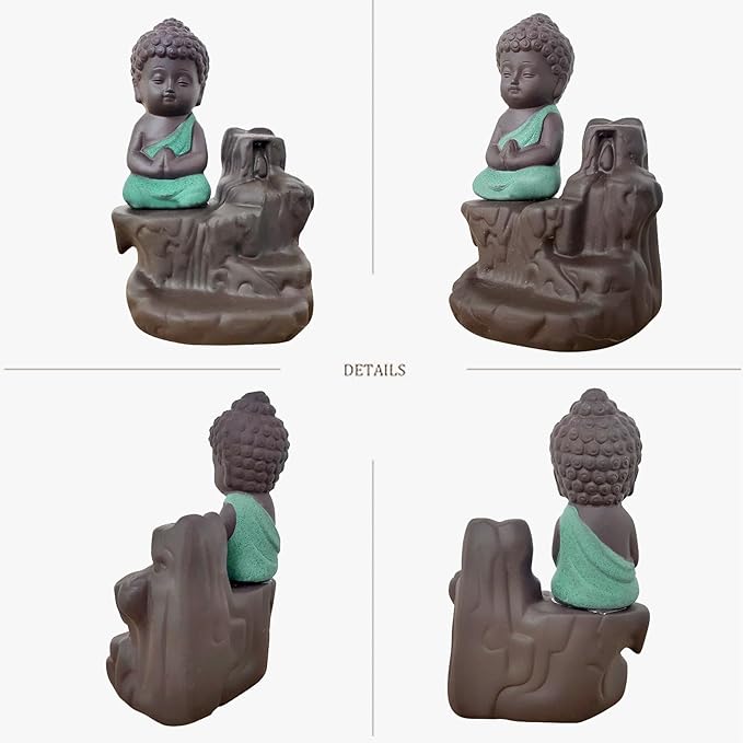 Backflow Incense Burner Holder Handmade Ceramic Waterfall Incense Cone Sticks Holder Buddha Style Home Decor with 10 Free Backflow Incense Cones for Home Tearoom Office (Light Blue)
