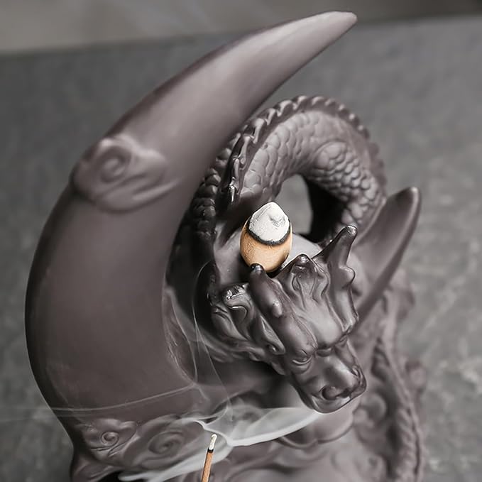 Moon Dragon Incense Burner - Ceramic Incense Waterfall Burner Dragon Smoke Fountain Incense Holder with Cones & Tweezer & Mat for Aromatherapy/Yoga/Home/Office Decor