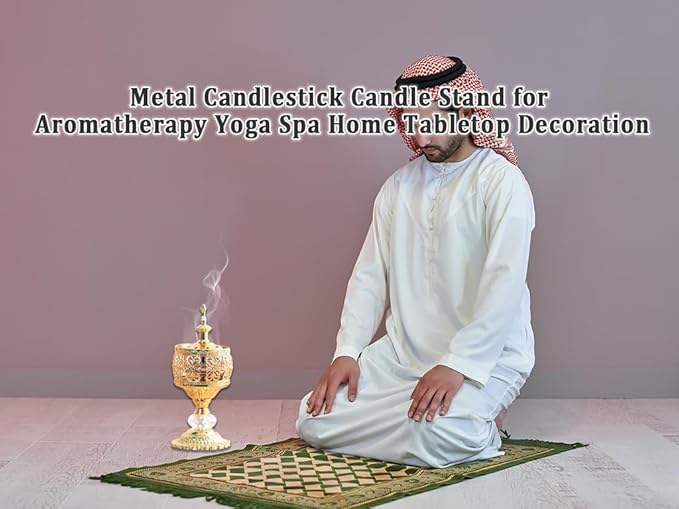 Gold Incense Burner Holder, Arabic Incense Burner with Tongs, Metal Vintage-Incense-Burners, for Aromatherapy Yoga Spa, Home Table Decoration, Ramadan Decorations, Gold