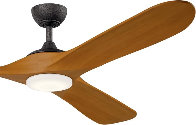 KICHLER Mylo 70 in Modern Ceiling Fan with Light and Remote Control, 6-Speed Indoor Outdoor Fan with Satin Etched Cased Opal Glass and Honey Maple Wood Blades in Anvil Iron, 310570AVI