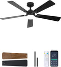 52 Inch Ceiling Fan with Lights and Remote, Downrod Mount, Sloped Ceiling Compatible up to 15°, Quiet Reversible DC Motor, 3CCT Dimmable LED, Black Ceiling Fan for Bedroom Living Room