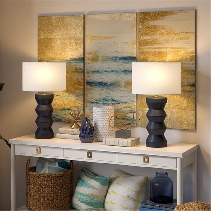 Carlin 28" Tall Ceramic Table Lamp with Fabric Shade in Matte Navy/White