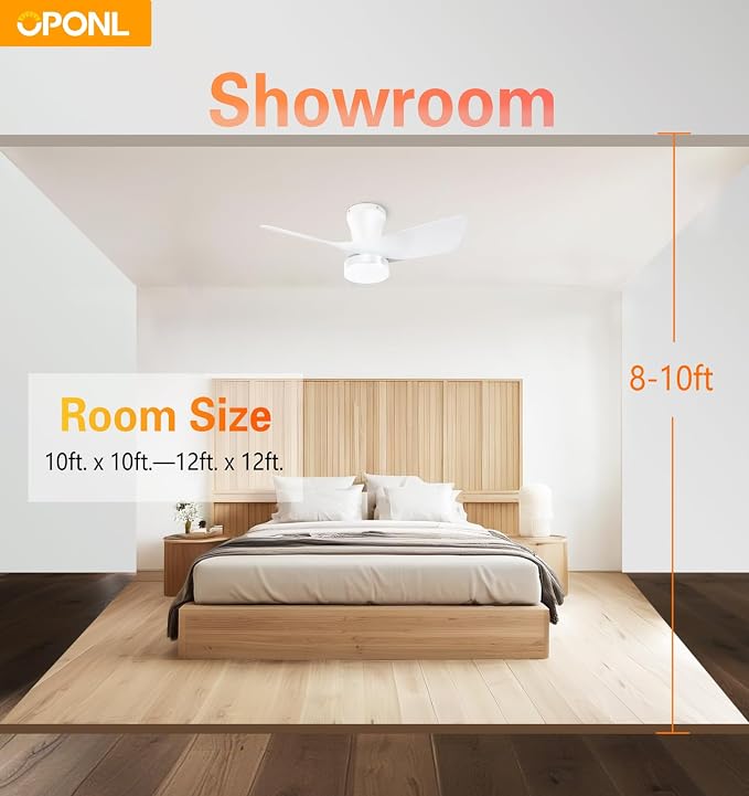OPONL White Ceiling Fan with Light 30inch, Large Air Volume, Ceiling Fans with Lights for Bedroom Kitchen Dining room Patio