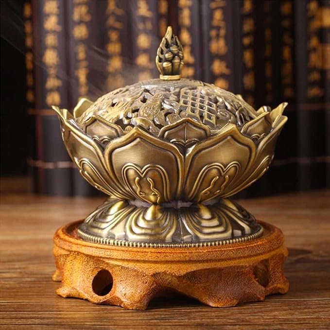 Watris Veiyi Classic Lotus Incense Burner, Vintage Charcoal Incense Burner, Lotus Incense Holder for Stick and Cone Incense 2.71 X 2.76inch / 6.9 x 7cm