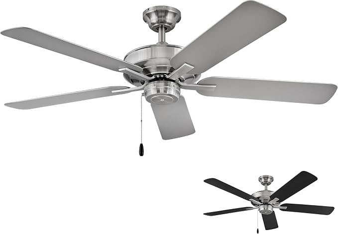 Hinkley Metro 52" Indoor Dual Mount Ceiling Fan, Traditional Style, Reversible Wooden Fan Blades, Brushed Nickel w/Matte Black or Silver Blades, Remote Sold Separately