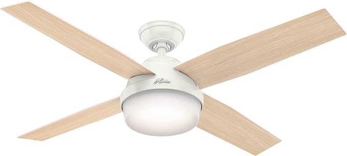 Hunter Dempsey, Outdoor or Indoor, Ceiling Fan, 52 inch, Fresh White | with LED Light and Remote Control, Standard Mount, 4 Blades, For Living Room, Patio, Porch, Garage, 59252