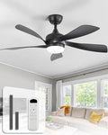 Sofucor 42 Inch Ceiling Fan with Lights and Remote, Indoor/Outdoor Ceiling Fan with Light 6-Speed 3 CCT 3-Timer, Low Profile Black Ceiling Fan 5 Blade Quiet DC Motor for Bedroom Living Room Patio