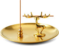 3 in 1 Incense Burner - 5.5 Inch Brass Incense Holder for Sticks, Coils and Cones with Ash Catcher - for Meditation, Yoga, Zen Room, Home Decor (Deer+Gourd+Disc)