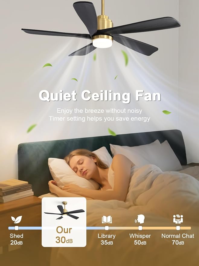 Sofucor Ceiling Fan with Lights and Remote, 52 Inch Modern Wood Ceiling Fan for Indoor Farmhouse Bedroom Living Room Outdoor Patio Porch (Gold+Black, 52 inch)