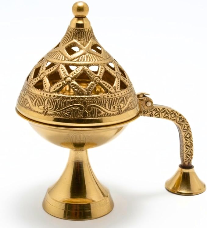 DSH CRAFTING YOUR CURIOSITY Dsh Home Purifying Brass Dhuna Loban Burner Dhooni Dhoop Dani Dhuni Brass Table Dhoop Dani Incense Burner for Loban. (Medium)
