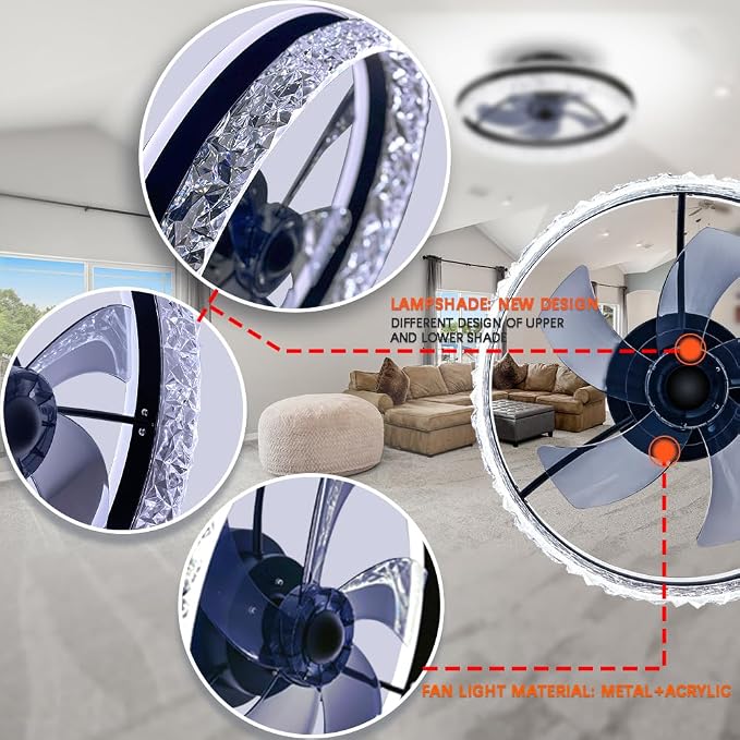 Low Profile Flush Mount Ceiling Fan with Light and Bluetooth Speaker, Smart Ceiling Fan with 6 Speeds, Reversible Airflow, APP/Remote Control for Bedroom