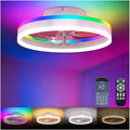 RGB Ceiling Fan with Lights, low profile ceiling fans with lights and remote, Flush Mount LED Fan Light, Modern Bladeless Fandelier for Bedroom Works with APP, 16IN White