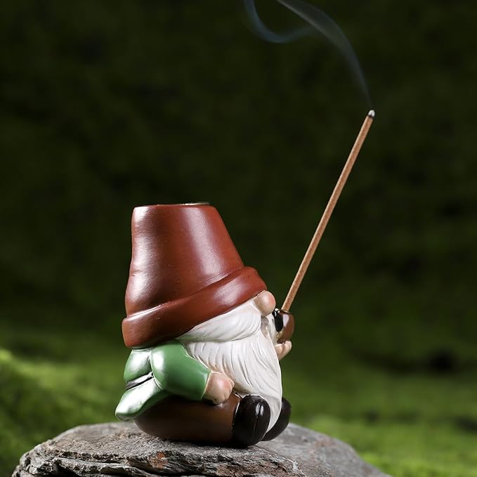 Gnome Incense Holder for Sticks and Incense Cone Holder, Resin Mini Gnomes Figurines Incense Stick Holder, Cute Incense Burner for Yoga Meditation Home Office Decor,Gnome Gifts for Women (Red)