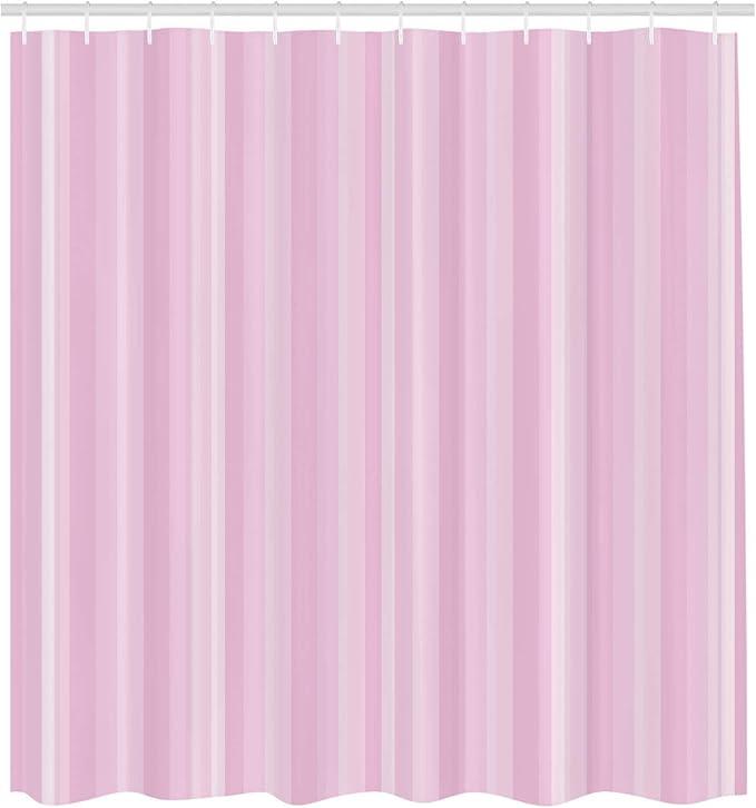 Ambesonne Stripes Shower Curtain, Abstract Ocean Inspired Palette Lines Geometrical Image Illustration, Cloth Fabric Bathroom Decor Set with Hooks, 70" Long, Baby Pink