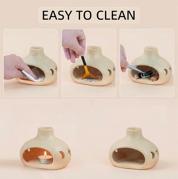 Handmade Ceramic Palo Santo Holder – 4-in-1 Incense Burner for Smudging, Meditation, Aromatherapy, Relaxation & Home Decor