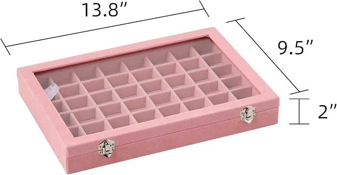 Frebeauty 48 Grid Earring Organizer,Velvet Jewelry Tray with Clear Lid | Drawer Jewelry Organizer for Rings Studs Beads,Adjustable Dividers,Dustproof,Earring Storage,Trinket Box,13.8×9.5Inches