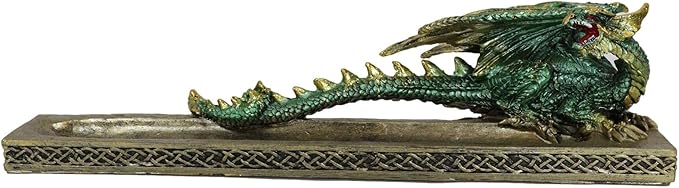 Ebros Gift Celtic Metallic Colored Green Dragon Looking Back Incense Burner Holder Decorative Figurine Aromatherapy Home Fragrance Accessory Dungeons Dragons Medieval Theme