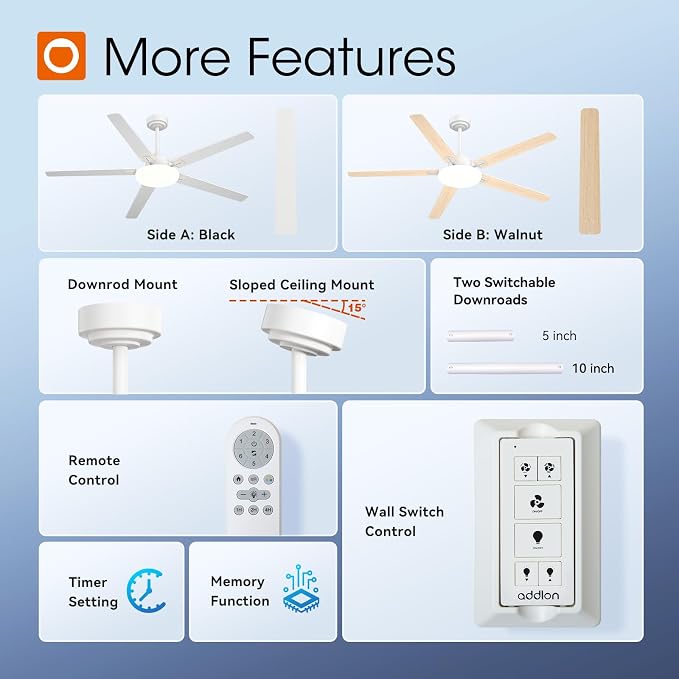 addlon Ceiling Fans with Lights, 60 inch White Ceiling fan with Light and Remote Control, Reversible, 3CCT, Dimmable, Noiseless,Outdoor Ceiling Fan for Patios, Living Room, Indoor/Outdoor Use