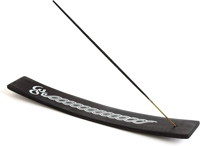 Incense Garden Wooden Incense Holder for Sticks Om Black Painted Wood 10 inches Long
