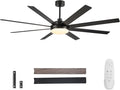 72 Inch Ceiling Fans with Lights and Remote Control, Black | Wooden Blades,Reversible Quiet DC Motor, 6-Speed, 3CCT Dimmable LED, Timer for Living Room, Bedroom, Office