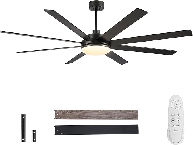 72 Inch Ceiling Fans with Lights and Remote Control, Black | Wooden Blades,Reversible Quiet DC Motor, 6-Speed, 3CCT Dimmable LED, Timer for Living Room, Bedroom, Office