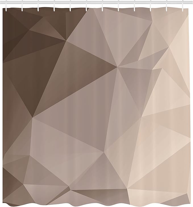 Ambesonne Geometric Shower Curtain, Polygonal Curved Looking Psychedelic Abstract Shady Digital Graphic Design, Cloth Fabric Bathroom Decor Set with Hooks, 69" W x 70" L, Cocoa Beige