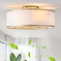 Low Profile Ceiling Fans with Lights, 20" Gold Boho Ceiling Fan with Light Flush Mount and Remote Control, Drum Caged with 6 Speeds for Bedroom, Nursery, Living Room