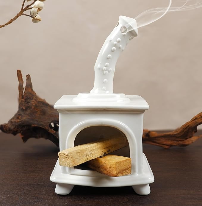 MOUGIGI Handmade White Ceramic Fireplace Palo Santo Holder &Sage/Cone Incense Dish for Energy Cleansing Zen Meditation Altar Decor for Yoga Spa | Mindfulness Aromatherapy Gift for Women Anxiety Relief