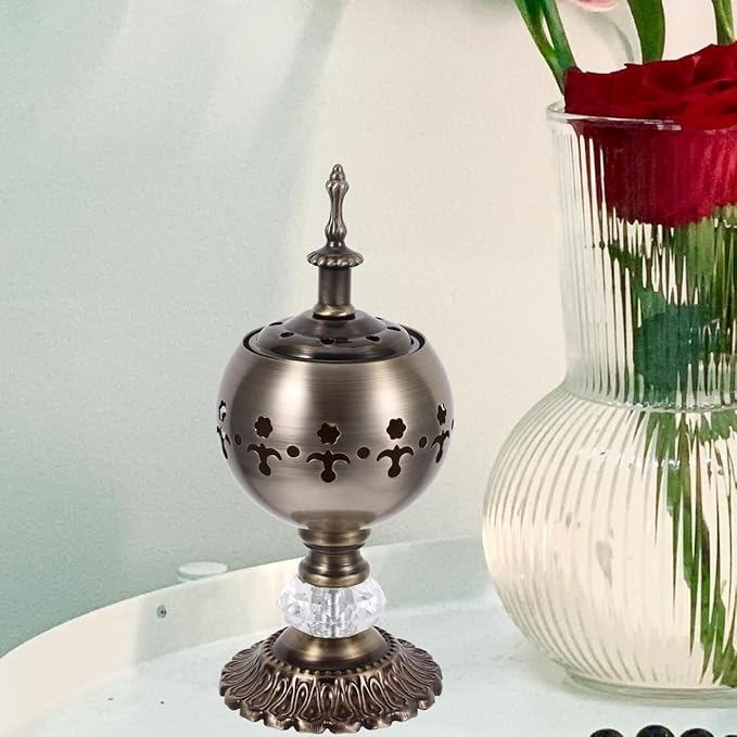 Iron Incense Burner Candle Stand 7.28X3.03In Aromatherapy Furnace Essential Oil Diffuser with Decorative Hollow Design for Home Study Bedroom Yoga
