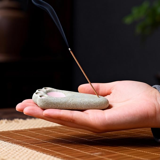 Mougigi Japanese Cute Dog Paw Ceramic Incense Holder - Handmade Mini Incense Stick Burner Tray for Patchouli/Sandalwood Incense, Home Decor, Yoga, Spa, Zen Altar & Meditation - Gift for Women