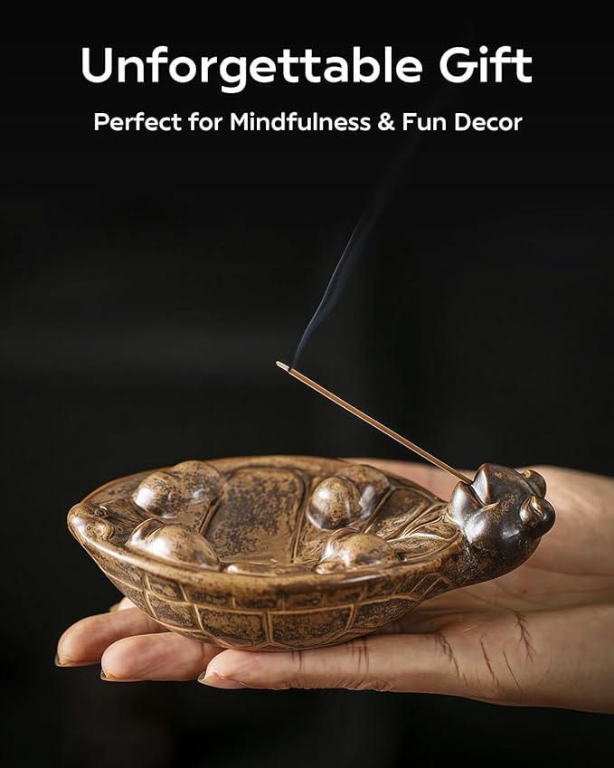 Smoking Turtle Incense Stick Holder - Funny Ceramic Incense Burner with Ash Catcher, Relaxing Desk Decor for Home & Office