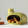 MOUGIGI Palo Santo Holder Burner - Modern Chiminea Incense Dish for Palo Santo Sticks and Cones - Ceramic Meditation Gift with Natural Polished Surface - Perfect for Yoga, Aromatherapy