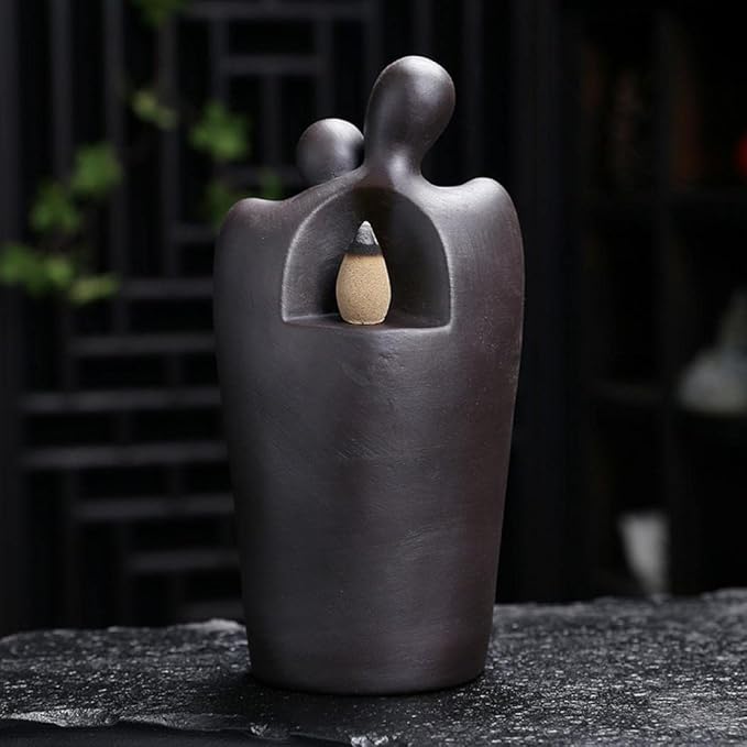 Simcat Backflow Incense Burner Handicraft Hugging Lovers Incense Waterfall Burner Ceramic Incense Holder Censer Romantic Home Decor +20 Backflow Incense Cones 30 Incense Sticks 1 Tweezer 1 Mat