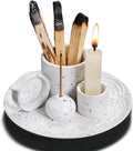 4 in 1 Ceramic Incense Burner Holder with Handle for Burning Sage, Palo Santo Stick, Joss Sticks, Candle in Your New House, Office, Yoga, Meditation Room (White)