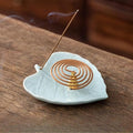 Handmade Ceramic Incense Burner Holder – Leaf Shape Incense Ash Catcher Tray for Sticks & Coil Incense, Zen Meditation Home Decor, Yoga Altar Aromatherapy Gift