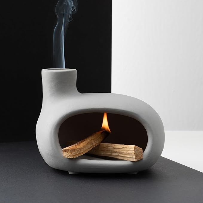 MOUGIGI Terracotta Palo Santo Holder - Modern Incense Burner, Cone Burner, Tabletop Fireplace - Purify and Energize Your Home with Fragrant Palo Santo Wood, Sage - Perfect for Meditation and Yoga