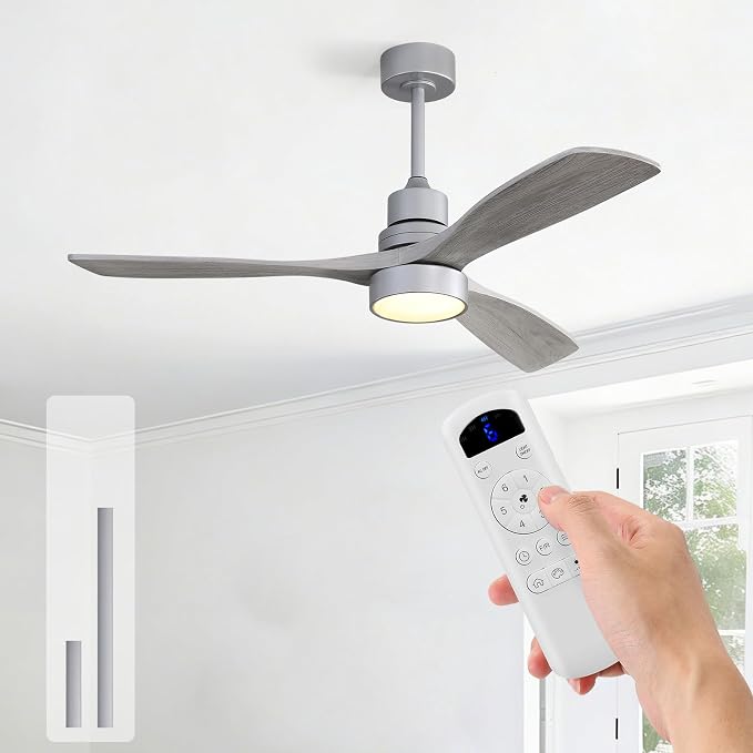 Sofucor Ceiling Fans with Lights, 52 Inch Low Profile Flush Mount Wood Ceiling Fan with Remote for Indoor Farmhouse Bedroom Living Room Outdoor Patio Porch, Reversible DC Motor, Noiseless
