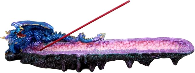 Atlantic Collectibles Quartz Crystal Azurite Guardian Dragon Incense Holder Figurine 10.75" Long