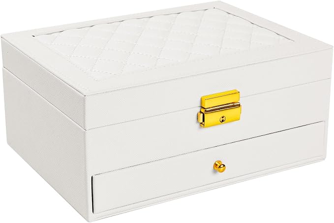 coobest Jewelry Box, 2 Layer Jewelry Organizer with Velvet Earring Organizer, Jewelry Holder Organizer Travel, White Jewelry Boxes for Women, Jewelry Boxes & Organizers for Girls