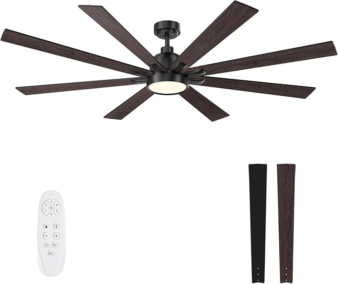 62 Inch Large Ceiling Fans with Lights and Remote - Brown or Matte Black Ceiling Fan with light, Quiet DC Motor, 3 CCT, Dimmable Modern Indoor Outdoor Ceiling Fans for Patios Living Room