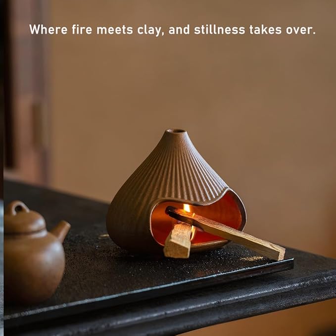 Ceramic Incense Holder, Mini Palo Santo Burner Chimney for Palo Santo Sticks, Cone Incense and Sage Smudging, Handmade Cone Incense Holder Burner for Yoga, Meditation, and Energy Cleansing (Brown 02)