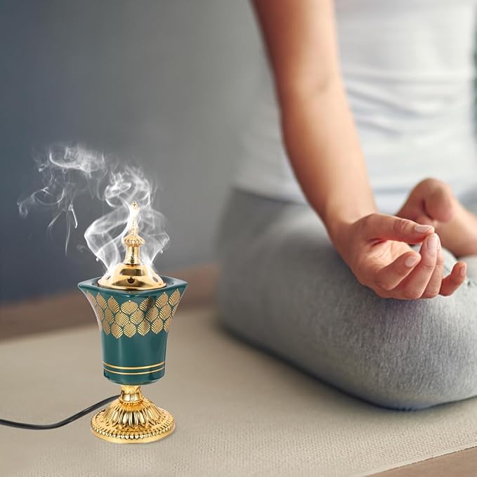 STOBAZA Electric Incense Burner 7.67In Plug-in Middle Eastern Style Censer Aroma Burner for Home Bedroom Yoga and Study Decoration with Ceramic Iron Holder Us Plug