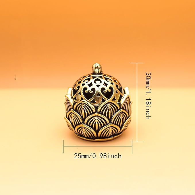 2 Pcs Mini Brass Lotus Flower Incense Holder, Calligraphy Style Closed Incense Burner Desktop Ornament Ash Catcher with Lid for Bedroom Kitchen Teahouse Office Home Decor Yoga Spa Madiation