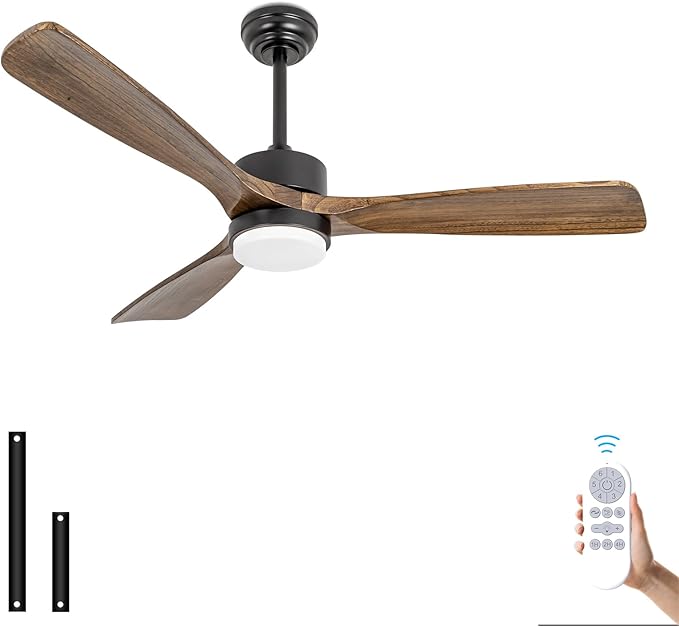 52" Ceiling Fans with Lights and Remote Control, Indoor Outdoor Ceiling Fans Farmhouse, Timing 6 Speeds 3 Color Light with Memory Lighting Function